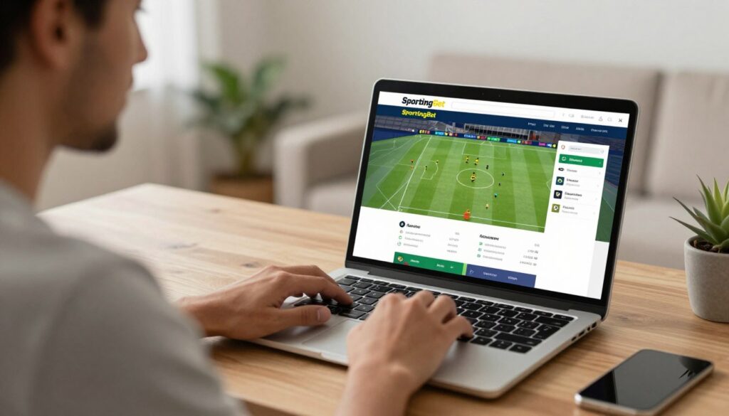 Apostador satisfeito usando plataforma Sportingbet com segurança