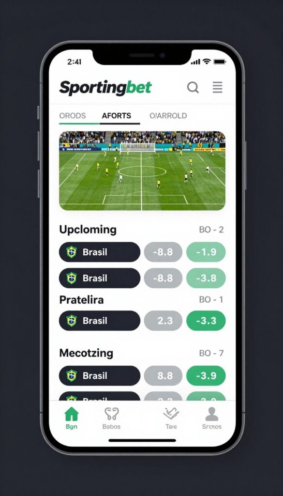 Interface do aplicativo Sportingbet em smartphone